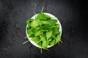 Portion of fresh Spinach (close-up shot)
