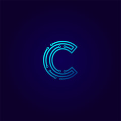Vector Letter C logo design concept, Technology and digital abstract dot connection cross. vector illustration