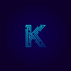Vector Letter K logo design concept, Technology and digital abstract dot connection cross. vector illustration