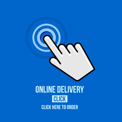 Online delivery concept. Fast respond delivery on mobile. Online order . Vector illustration. Click here