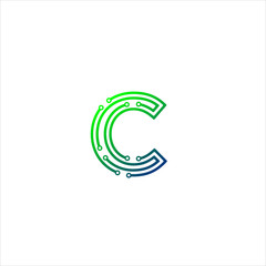 Vector Letter C logo design concept, Technology and digital abstract dot connection cross. vector illustration