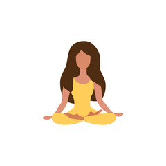 A girl does yoga padmasana pose.