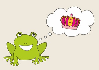 Prince or princess frog dreaming about crown. Vector illustration