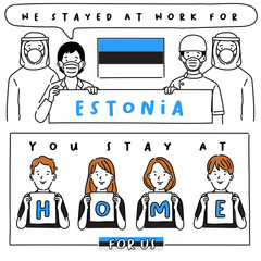 Covid-19 quotes from hospital workers with national flag : I stayed at work for you, You stay at home for us. : Vector Illustration