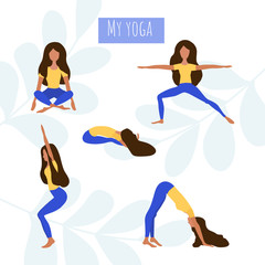 Yoga set of female asanas.