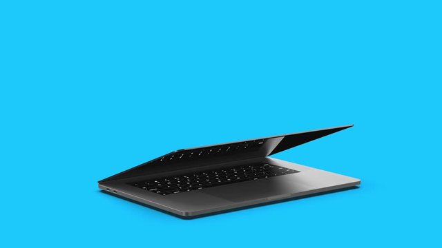Laptop with blank screen isolated on blue background. Template, mockup.