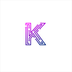 Vector Letter K logo design concept, Technology and digital abstract dot connection cross. vector illustration