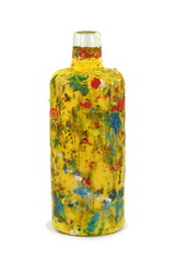 Plastic bottle dirty with paint colors. Closeup dirty plastic bottles contain water color 