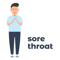Vector icon of a character with a sore throat because of the infection. It represents a concept of medical protection, virus symptoms, sore throat as a symptom, health safety and virus quarantine