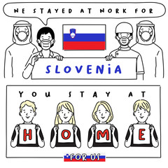 Covid-19 quotes from hospital workers with national flag : I stayed at work for you, You stay at home for us. : Vector Illustration