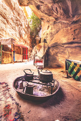 Sandstone caves in Little Petra, ancient city of Petra, Jordan - obrazy, fototapety, plakaty