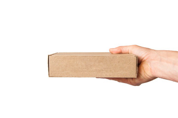 cardboard box in male hand