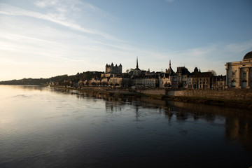 Saumur skyline  and Renaissance castle in Val de Loire, France