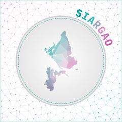 Vector polygonal Siargao map. Map of the island with network mesh background. Siargao illustration in technology, internet, network, telecommunication concept style . Artistic vector illustration.