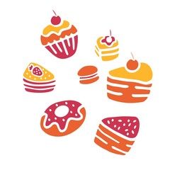 Doodle vector. Bakery,Cakes and dessert,pastries icons set. Hand drawn elements for logo,label,menu,cafe shop