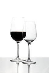 Crystal glass with red and white wine