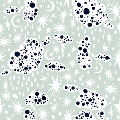 Hand drawn stylish mininal nigth sky seamless pattern.