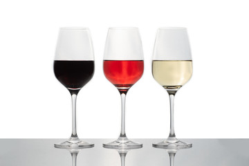 Crystal glass with red and white wine