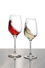 Crystal glass with red and white wine