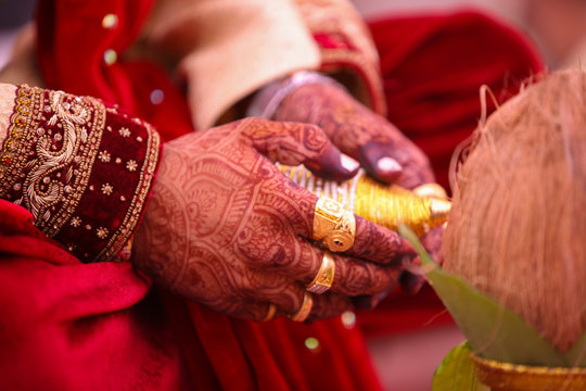 Traditional indian wedding ceremony, groom hand