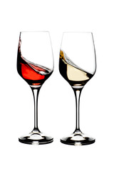 Crystal glass with red and white wine