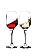 Crystal glass with red and white wine