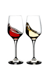Crystal glass with red and white wine