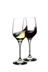 Crystal glass with red and white wine
