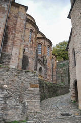 CONQUES, AVEYRON, FRANCE, EUROPE, AUTUMN 2018. Abbey of Sainte-Foy in the most beautiful and...