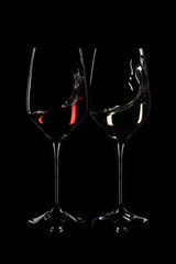 Crystal glass with red and white wine