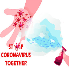 Stop coronavirus together Using disinfectant spray against the virus