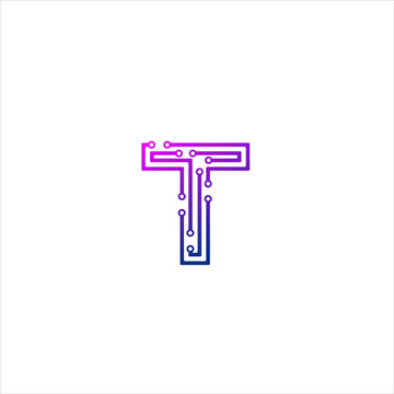 Vector Letter T logo design concept, Technology and digital abstract dot connection cross. vector illustration