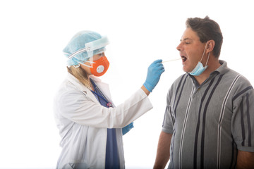 Healthcare worker swabbing a patient for respiratory viruses COVID-19  or flu