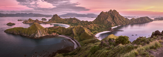 Landscape view from the top of Padar island in Komodo islands, Flores, Indonesia.	
