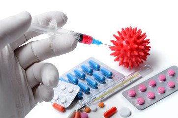 Injection for treatment of diseases, epidemics flu, and coronavirus. Vaccine for treatment pandemic...