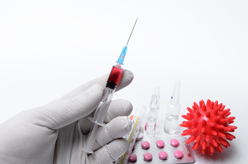 Injection for treatment of diseases, epidemics flu, and coronavirus. Vaccine for treatment pandemic...