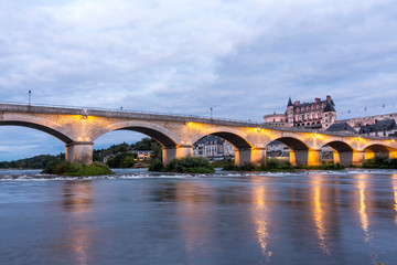 Obraz na płótnie Canvas Amboise city on the Loire river with its castle on a summer night. (France)