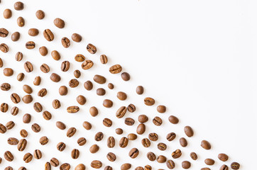 Coffee beans banner witch copy space on white background. 