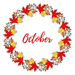 Hand drawn vintage autumn wreath