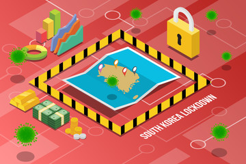 south korea country or nation lockdown for stop corona covid-19 spread with isometric modern style