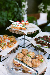 Snacks with bakery, vegetables and seafood