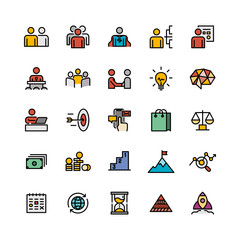 vector design of business-related icon bundle. filled outline style version.