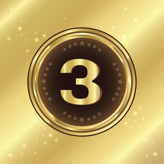 3 Number Circular Vector Gold Web Icon Button