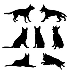 Black silhouette of a sitting German Shepherd. vector