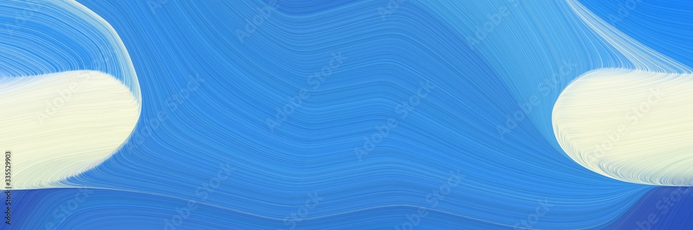 Poster abstract dynamic curved lines dynamic designed horizontal header with royal blue, beige and sky blue colors. elegant curved lines with fluid flowing waves and curves