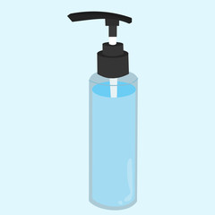 A plastic bottle foam pump on a blue background.Flat design vector illustration.