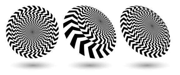 round optical illusion with black arrows. different perspectives shapes.