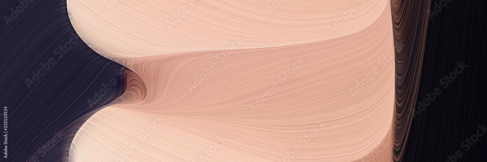Poster abstract dynamic curved lines colorful designed horizontal banner with very dark blue, baby pink and old mauve colors