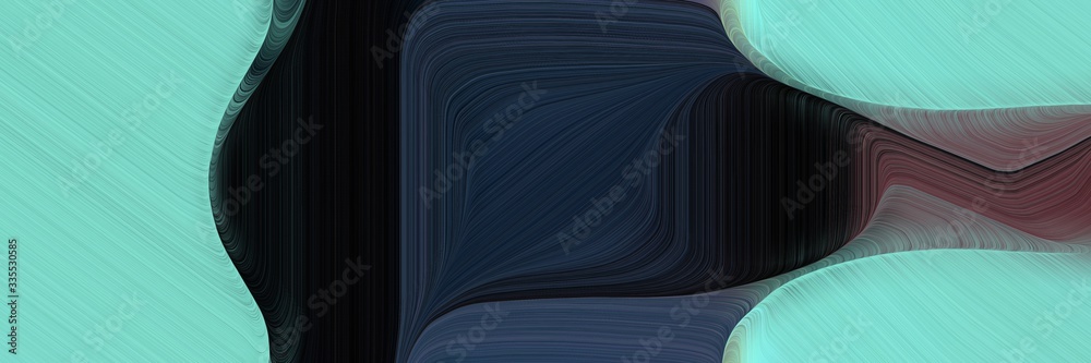 Aufkleber abstract dynamic curved lines artistic horizontal header with very dark blue, medium aqua marine and dim gray colors. elegant curved lines with fluid flowing waves and curves
