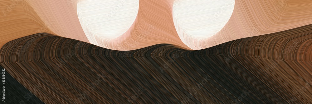 Poster abstract dynamic curved lines flowing header design with very dark green, tan and brown colors
